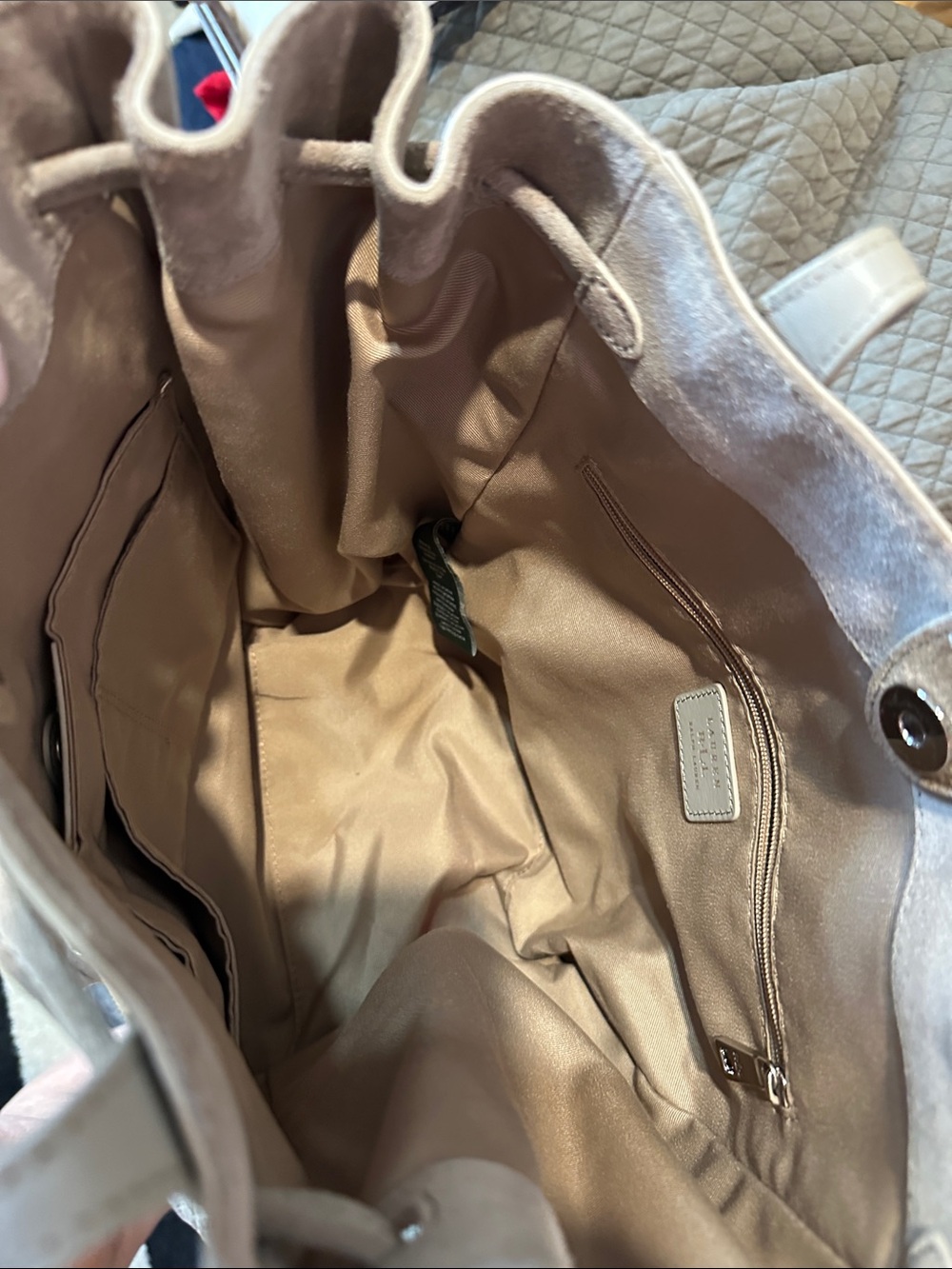 Ralph Lauren Suede Drawstring Tote Bag in Light Taupe (newish) - Picture 3 of 16